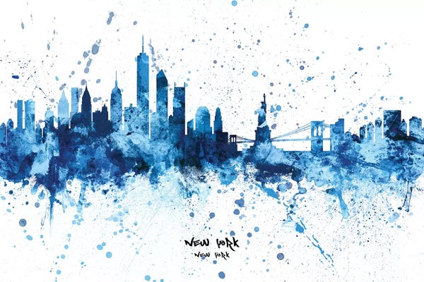 Michael Tompsett: New York Skyline Splash Blue by Michael Tompsett