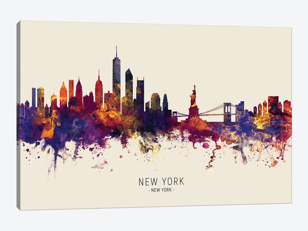 New York Skyline Red Beige by Michael Tompsett 1-piece Canvas Print