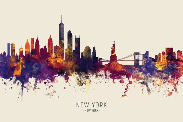 New York City Skylines: New York Skyline Red Beige by Michael Tompsett