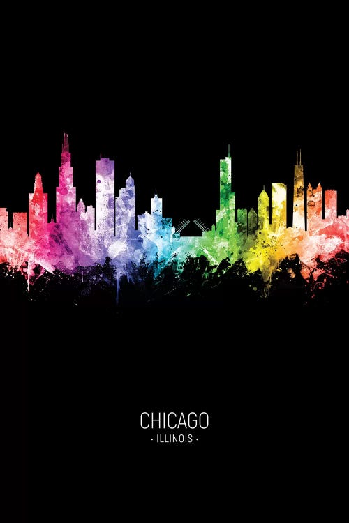 Chicago Illinois Skyline Portrait Rainbow Black