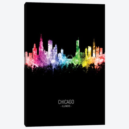 Chicago Illinois Skyline Portrait Rainbow Black Canvas Print #MTO2444} by Michael Tompsett Canvas Print