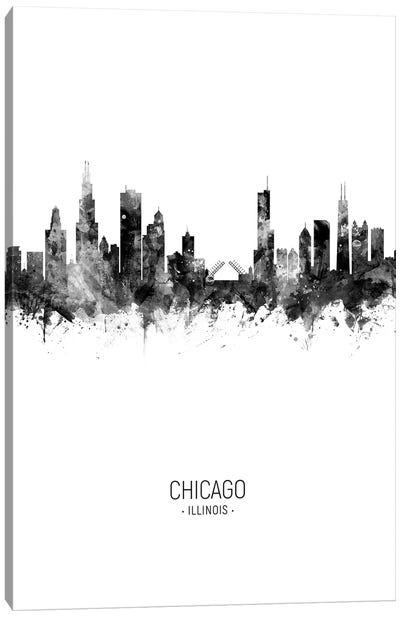 Chicago Illinois Skyline Portrait Black And White Canvas Art Print - Illinois Art