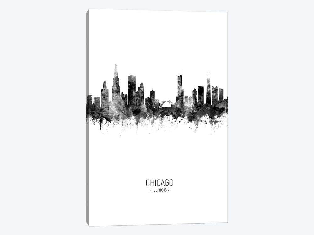 Chicago Illinois Skyline Portrait Black And White by Michael Tompsett 1-piece Canvas Art Print