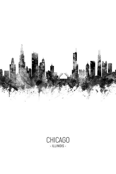 Chicago Skylines: Black And White Chicago Illinois Skyline Portrait by Michael Tompsett
