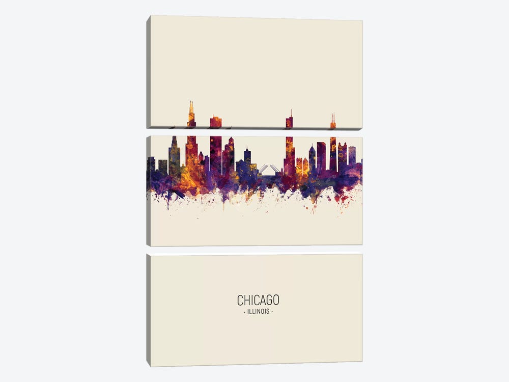 Chicago Illinois Skyline Fall by Michael Tompsett 3-piece Canvas Wall Art