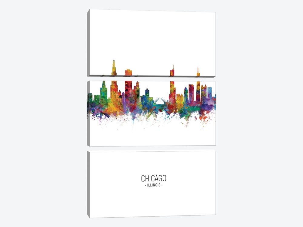Chicago Illinois Skyline Portrait by Michael Tompsett 3-piece Canvas Art Print