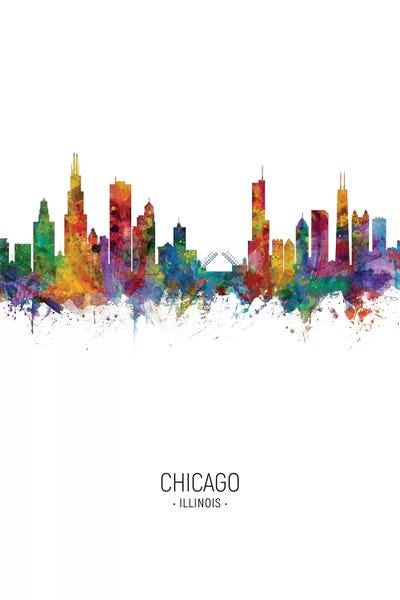 Chicago Skylines: Rainbow Splash Chicago Illinois Skyline Portrait by Michael Tompsett