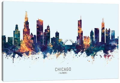 Chicago Illinois Skyline Blue Orange Canvas Art Print - Chicago Skylines