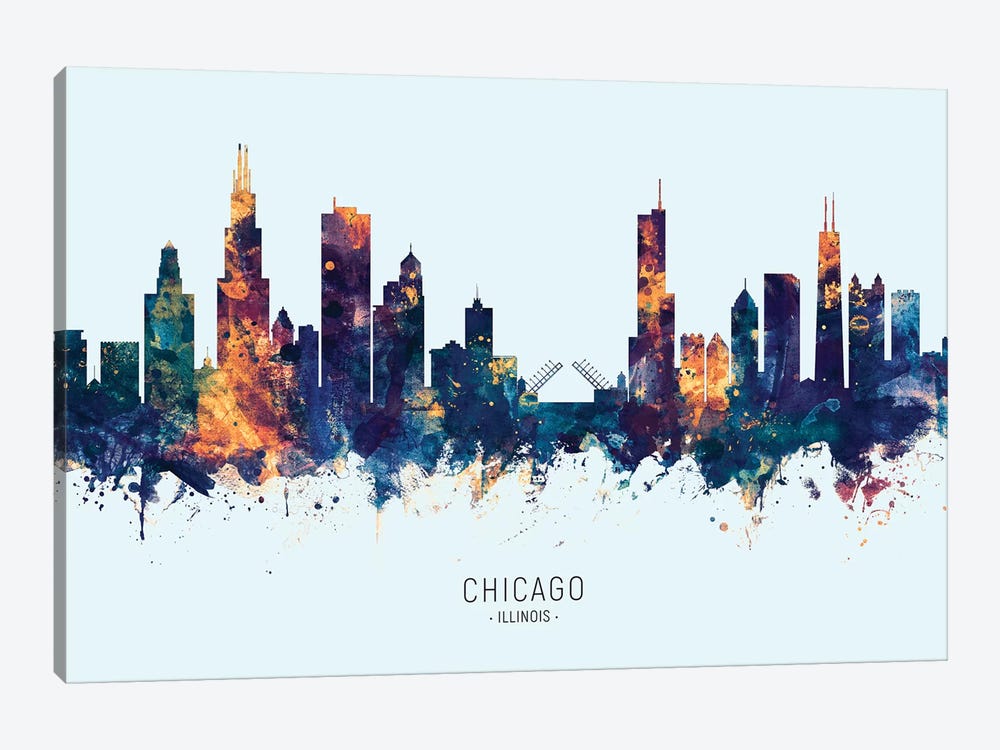Chicago Illinois Skyline Blue Orange by Michael Tompsett 1-piece Canvas Art