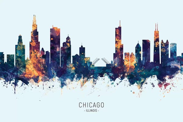 Michael Tompsett: Chicago Illinois Skyline Blue Orange by Michael Tompsett