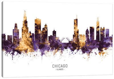 Chicago Illinois Skyline Purple Gold Canvas Art Print - Chicago Art