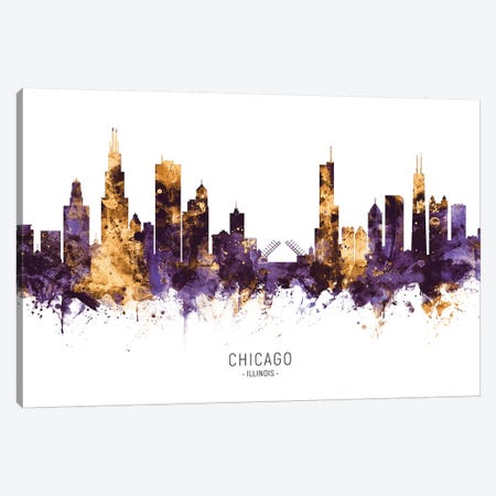 Chicago Illinois Skyline Purple Gold Canvas Print #MTO2449} by Michael Tompsett Canvas Art