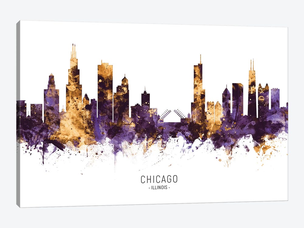 Chicago Illinois Skyline Purple Gold by Michael Tompsett 1-piece Art Print