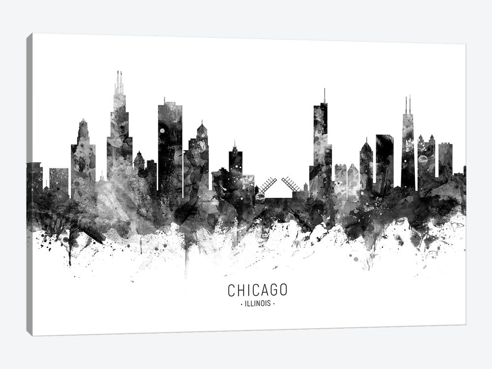 Chicago Illinois Skyline Black And White by Michael Tompsett 1-piece Canvas Art Print