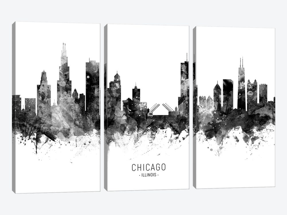 Chicago Illinois Skyline Black And White by Michael Tompsett 3-piece Art Print