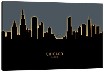 Chicago Illinois Skyline Glow Orange Canvas Art Print - Chicago Skylines