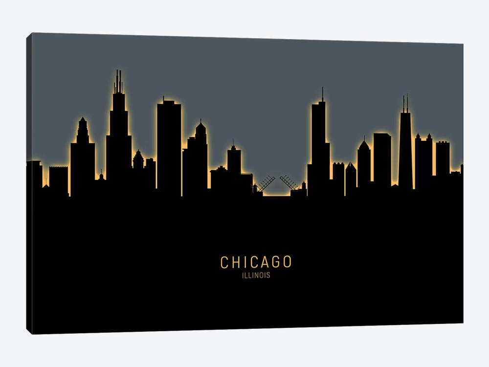 Chicago Illinois Skyline Glow Orange by Michael Tompsett 1-piece Canvas Wall Art