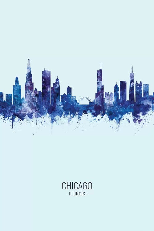 Dark Blue Chicago Illinois Skyline Portrait