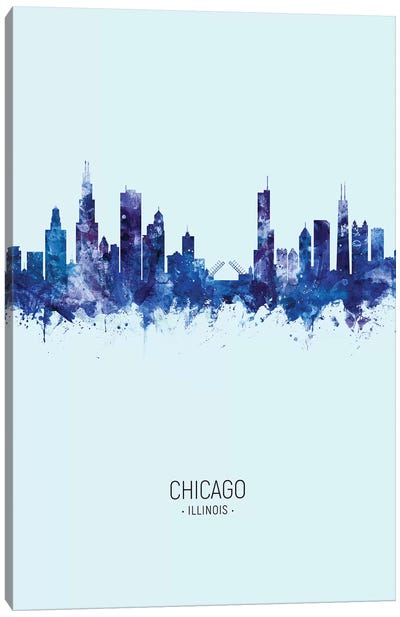 Chicago Illinois Skyline Portrait Dark Blue Canvas Art Print - Chicago Skylines