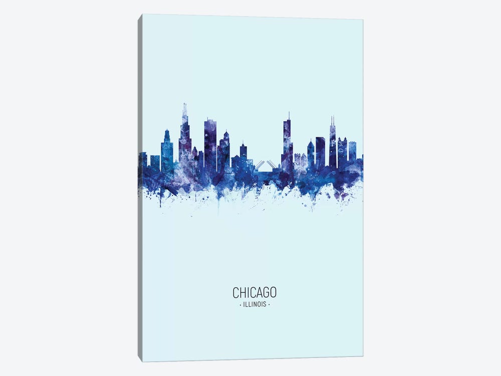Chicago Illinois Skyline Portrait Dark Blue by Michael Tompsett 1-piece Art Print