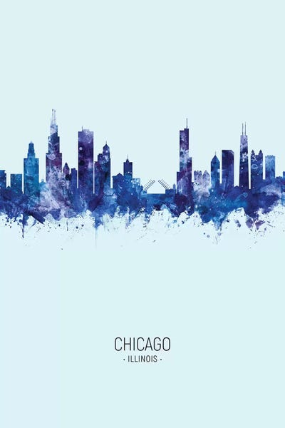 Dark Blue Chicago Illinois Skyline Portrait