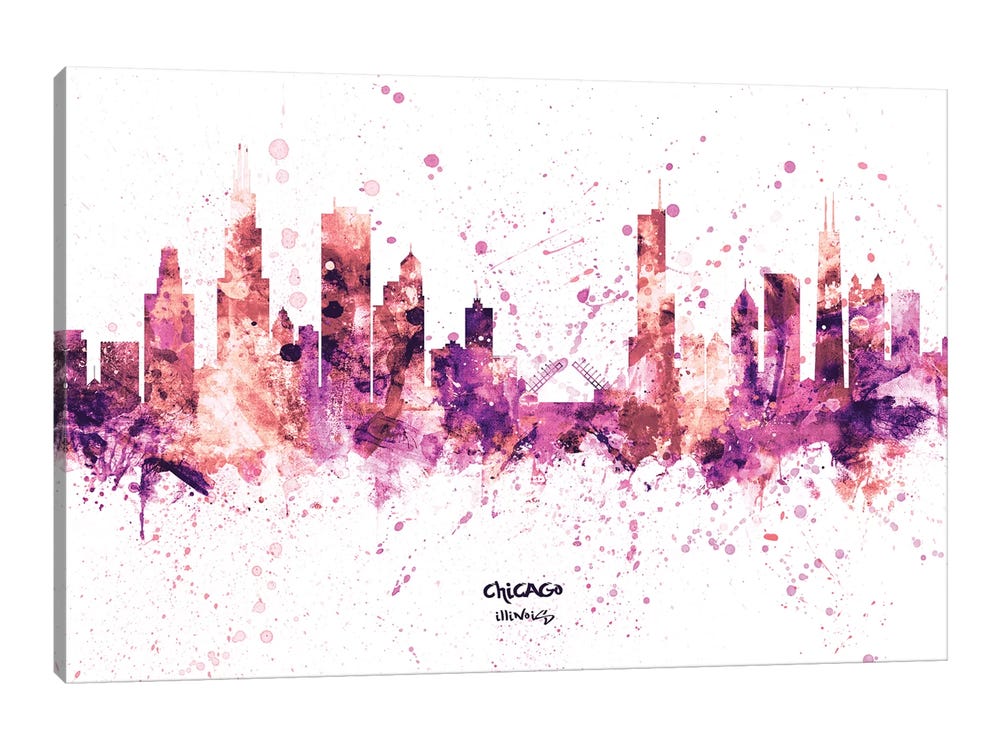 Chicago Illinois Skyline Splash Pink Ar - Art Print