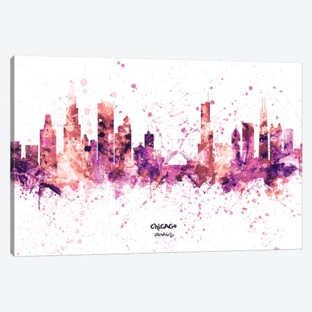 Chicago Illinois Skyline Splash Pink Canvas Print #MTO2453} by Michael Tompsett Canvas Print