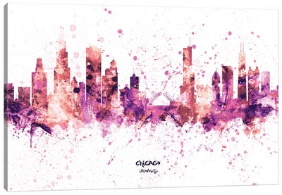 Chicago Illinois Skyline Splash Pink Canvas Art Print - Chicago Skylines