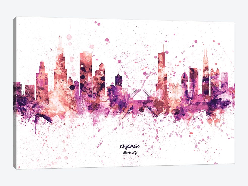 Chicago Illinois Skyline Splash Pink by Michael Tompsett 1-piece Canvas Art