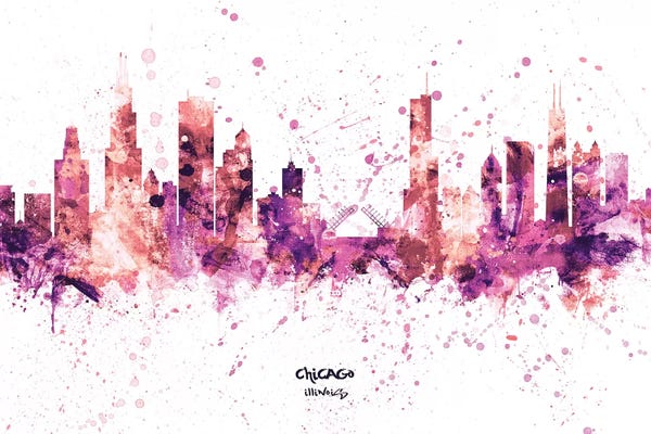 Illinois: Pink Splash Chicago Illinois Skyline by Michael Tompsett