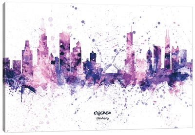 Chicago Illinois Skyline Splash Purple Canvas Art Print - Chicago Art
