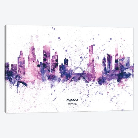 Chicago Illinois Skyline Splash Purple Canvas Print #MTO2454} by Michael Tompsett Canvas Art