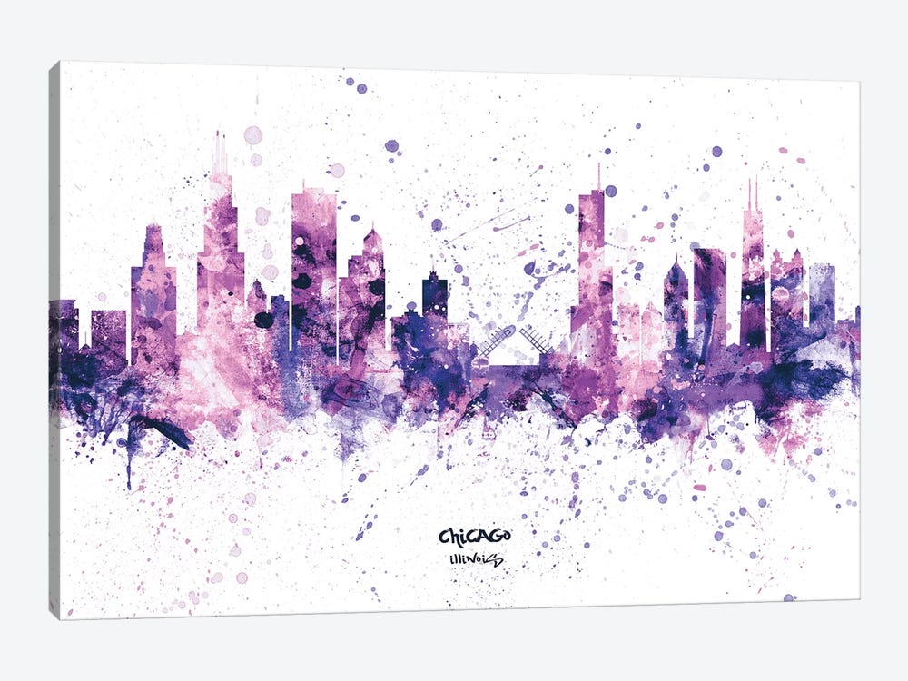 Chicago Illinois Skyline Splash Purple by Michael Tompsett 1-piece Canvas Print
