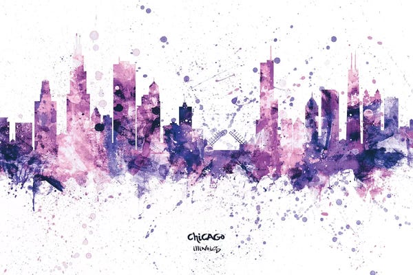 Chicago Skylines: Purple Splash Chicago Illinois Skyline by Michael Tompsett
