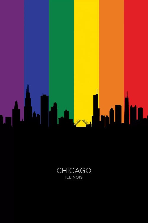 Black on Rainbow Chicago Illinois Skyline