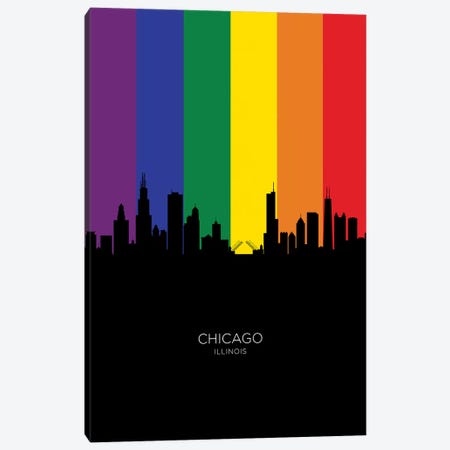 Chicago Illinois Skyline Rainbow Flag Canvas Print #MTO2455} by Michael Tompsett Canvas Wall Art