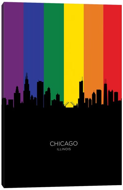 Chicago Illinois Skyline Rainbow Flag Canvas Art Print - Chicago Skylines