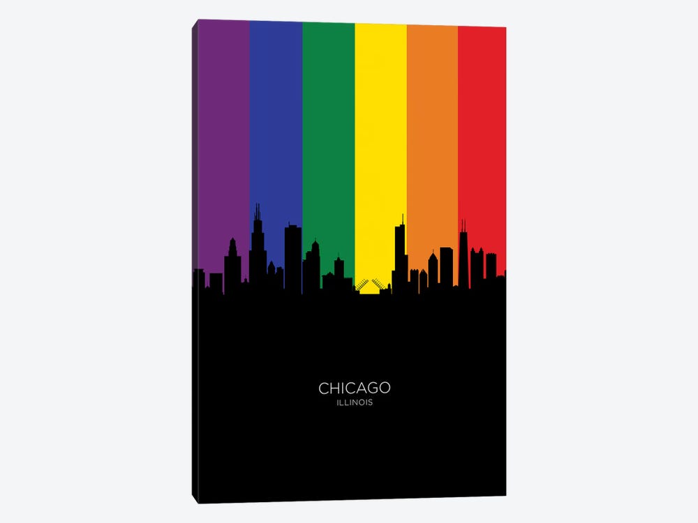 Chicago Illinois Skyline Rainbow Flag by Michael Tompsett 1-piece Canvas Wall Art