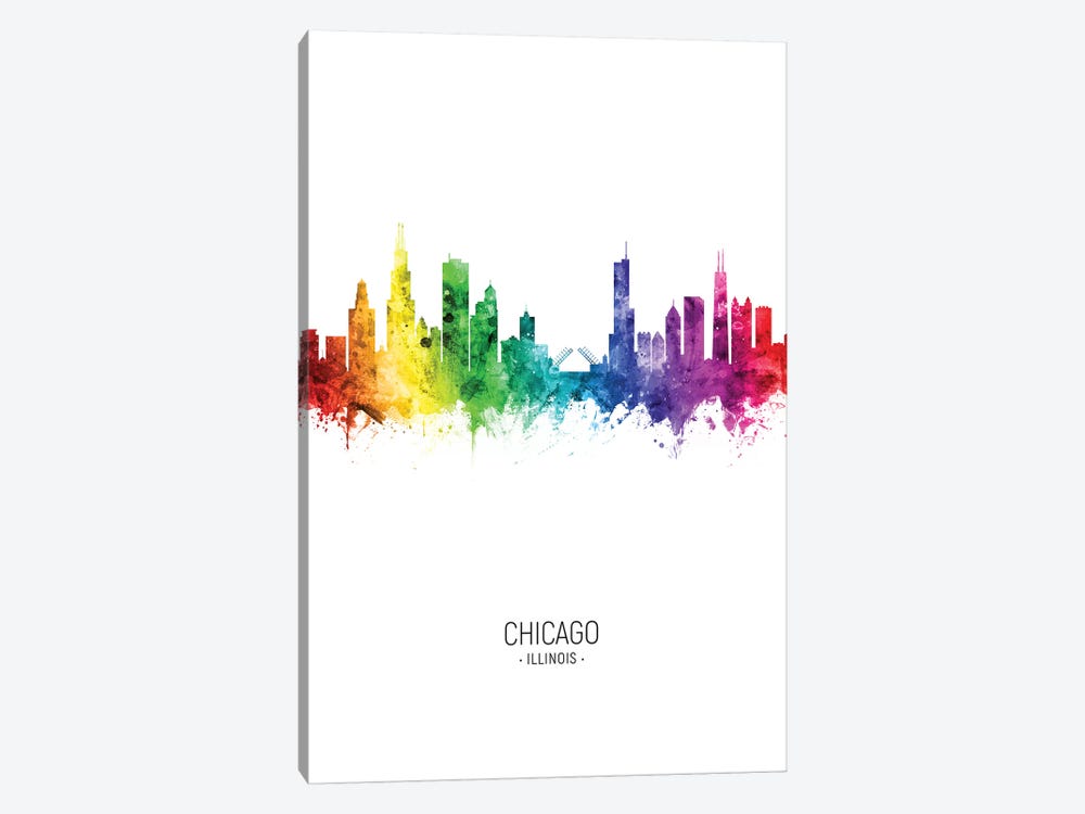 Chicago Illinois Skyline Rainbow Tall by Michael Tompsett 1-piece Canvas Art Print