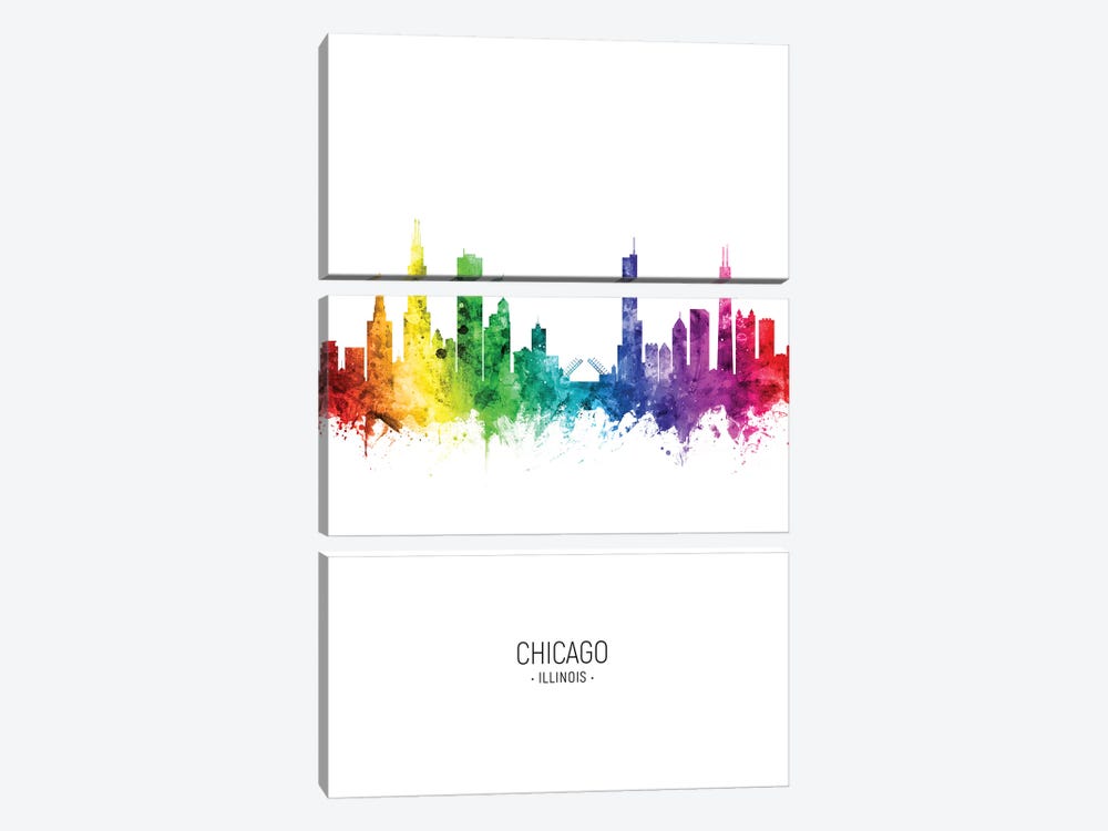 Chicago Illinois Skyline Rainbow Tall by Michael Tompsett 3-piece Canvas Art Print