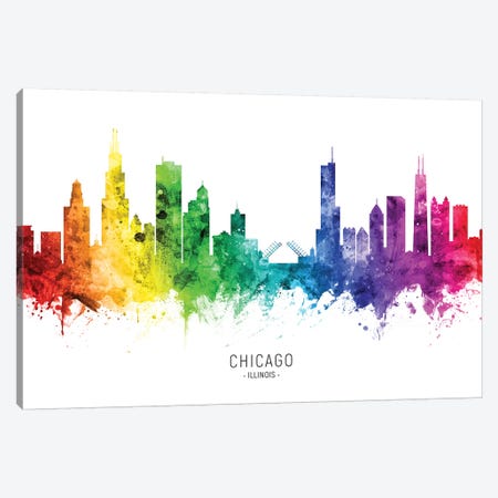 Chicago Illinois Skyline Rainbow Canvas Print #MTO2457} by Michael Tompsett Canvas Artwork