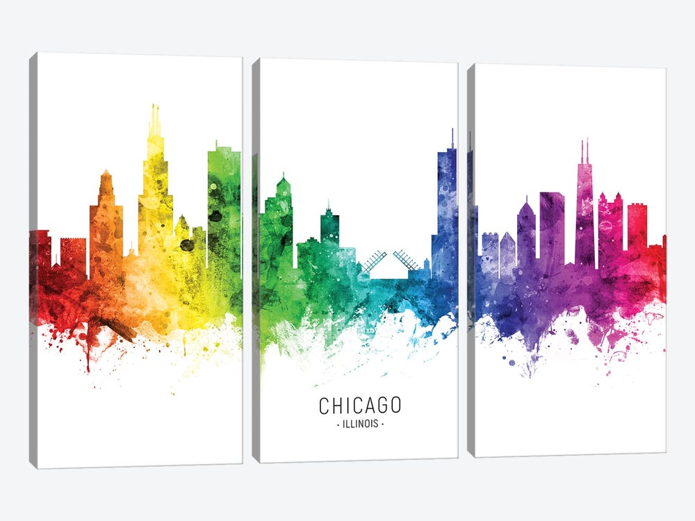 Chicago Illinois Skyline Rainbow by Michael Tompsett 3-piece Canvas Wall Art
