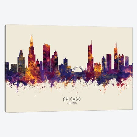 Chicago Illinois Skyline Red Beige Canvas Print #MTO2458} by Michael Tompsett Canvas Art Print