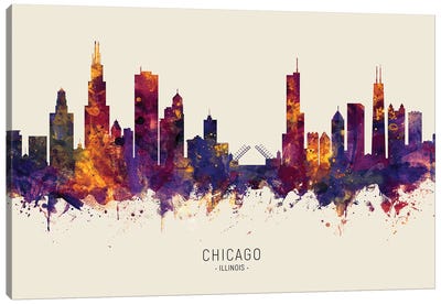 Chicago Illinois Skyline Red Beige Canvas Art Print - Chicago Art