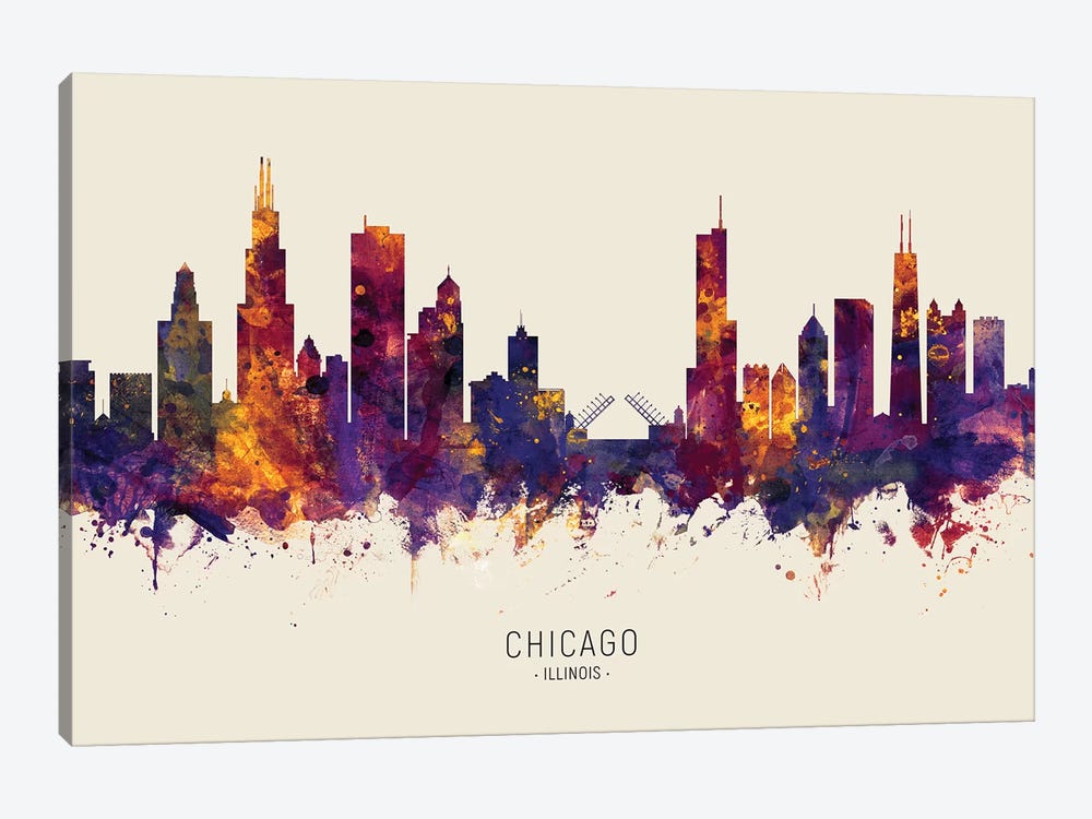 Chicago Illinois Skyline Red Beige by Michael Tompsett 1-piece Canvas Print