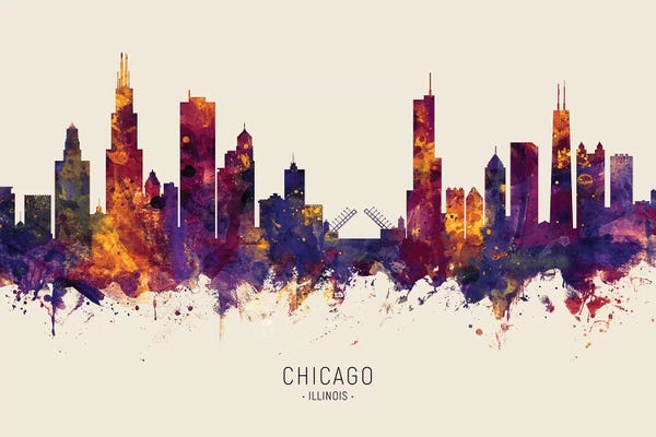 Illinois: Chicago Illinois Skyline Red Beige by Michael Tompsett