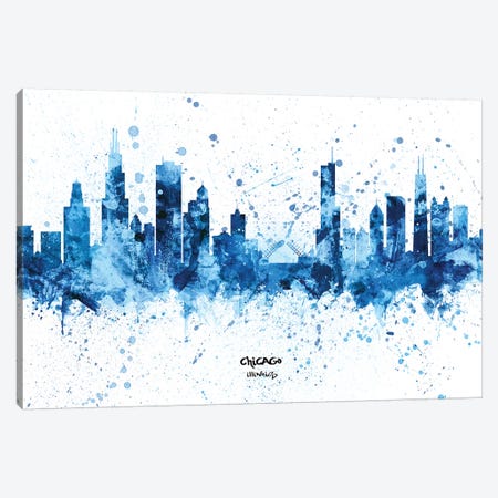Chicago Illinois Skyline Splash Blue Canvas Print #MTO2459} by Michael Tompsett Canvas Print