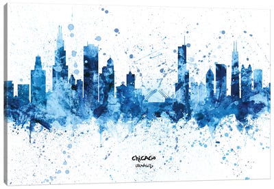 Chicago Illinois Skyline Splash Blue Canvas Art Print - Chicago Art