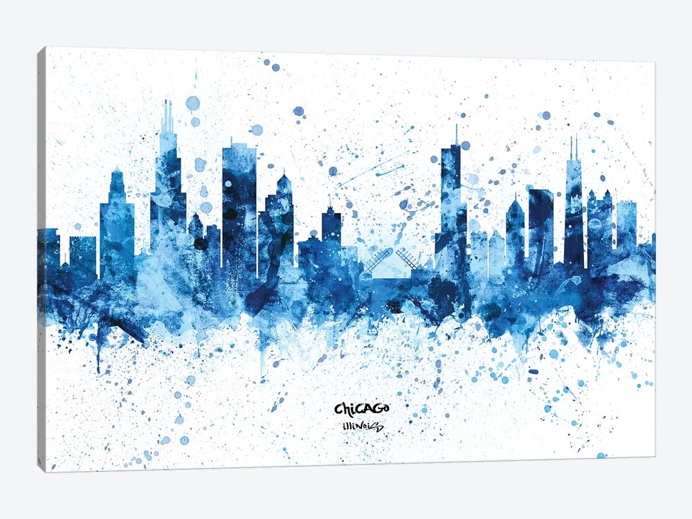 Chicago Illinois Skyline Splash Blue by Michael Tompsett 1-piece Canvas Artwork