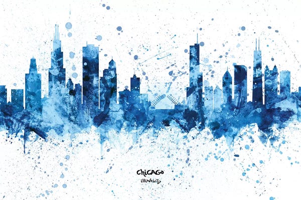 Michael Tompsett: Chicago Illinois Skyline Splash Blue by Michael Tompsett